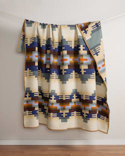 ALTERNATE VIEW OF SHIPROCK BLANKET IN BLUE/TAN MIX image number 5