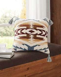 CANYON TRAIL EMBROIDERED SQUARE PILLOW IN DUSTY BLUE image number 1