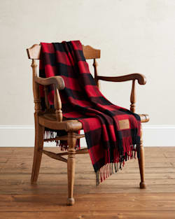 MOTOR ROBE THROW WITH LEATHER CARRIER IN ROB ROY TARTAN DRAPED OVER A CHAIR image number 3