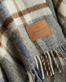 ALTERNATE VIEW OF MOTOR ROBE THROW WITH LEATHER CARRIER IN RALEIGH PLAID image number 4