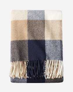 ECO-WISE WOOL FRINGED THROW IN NAVY/CAMEL image number 1