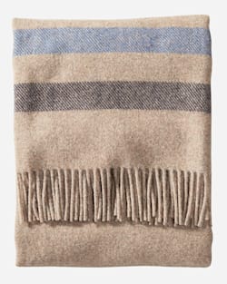 ALTERNATE VIEW OF ECO-WISE WOOL FRINGED THROW IN FAWN STRIPE image number 2