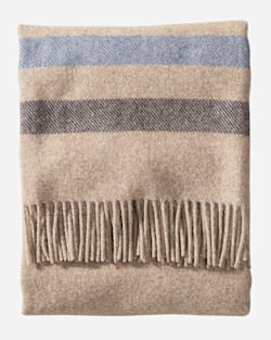 ALTERNATE VIEW OF ECO-WISE WOOL FRINGED THROW IN FAWN STRIPE image number 2