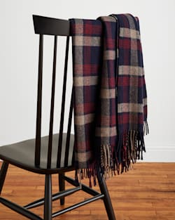 ALTERNATE VIEW OF ECO-WISE WOOL FRINGED THROW IN NAVY KELSO PLAID image number 5