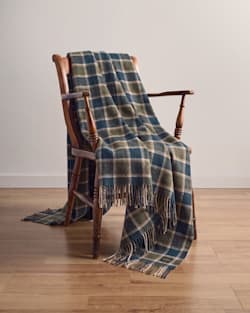 ECO-WISE WOOL FRINGED THROW IN OLIVE/SEA BLUE CHECK image number 1