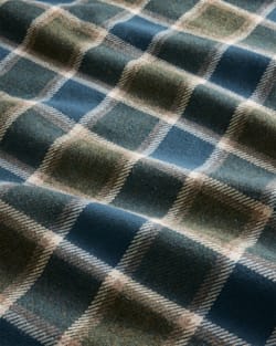 ALTERNATE VIEW OF ECO-WISE WOOL FRINGED THROW IN OLIVE/SEA BLUE CHECK image number 2