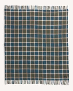 ALTERNATE VIEW OF ECO-WISE WOOL FRINGED THROW IN OLIVE/SEA BLUE CHECK image number 3