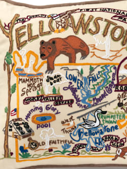 CLOSE UP VIEW OF YELLOWSTONE HAND EMBROIDERED PILLOW IN MULTI image number 2