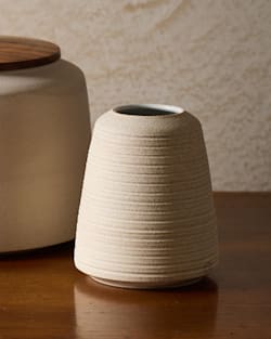 ALTERNATE VIEW OF RAW STONEWARE TEXTURED BUD VASE IN WHITE image number 4