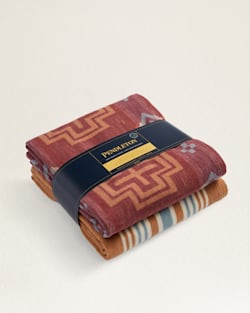 ANOTHR FOLDED VIEW OF SAN MARINO/STRIPE ORGANIC COTTON THROW GIFT PACK IN ANDROA/CASHEW image number 5