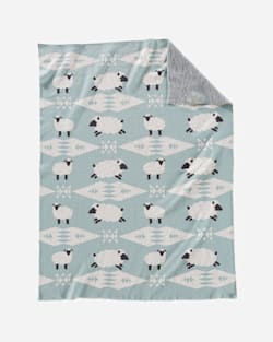 ALTERNATE VIEW OF KNIT BABY BLANKET WITH BEANIE IN SHEEP DREAMS BLUE/GREEN image number 2