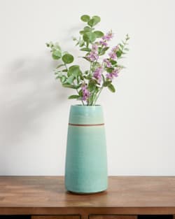 ALTERNATE VIEW OF HANDMADE STONEWARE & WOOD STEM VASE IN SEAFOAM image number 2