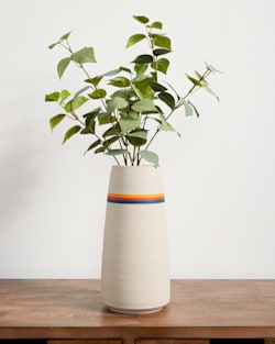 ALTERNATE VIEW OF HANDMADE STONEWARE & WOOD STEM VASE IN SUNSET STRIPE image number 2