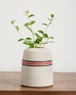 ALTERNATE VIEW OF HANDMADE STONEWARE & WOOD BUD VASE IN RED/BLACK STRIPE image number 2