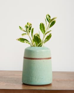 HANDMADE STONEWARE & WOOD BUD VASE IN SEAFOAM image number 1
