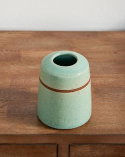 ALTERNATE VIEW OF HANDMADE STONEWARE & WOOD BUD VASE IN SEAFOAM image number 2