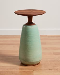 HANDMADE STONEWARE & WOOD COCKTAIL TABLE IN SEAFOAM image number 1