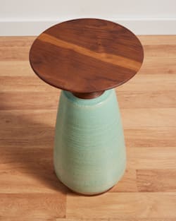 ALTERNATE VIEW OF HANDMADE STONEWARE & WOOD COCKTAIL TABLE IN SEAFOAM image number 2