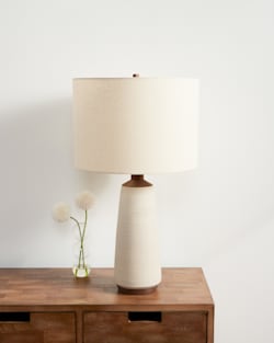 HANDMADE STONEWARE & WOOD TABLE LAMP IN NATURAL image number 1