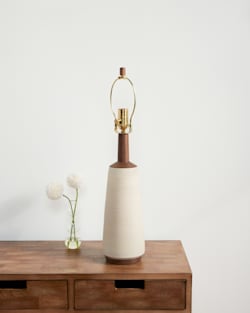 ALTERNATE VIEW OF HANDMADE STONEWARE & WOOD TABLE LAMP IN NATURAL image number 2