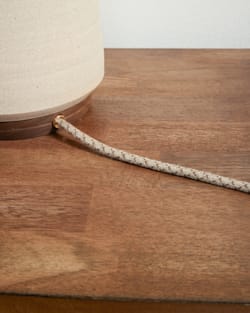 ALTERNATE VIEW OF HANDMADE STONEWARE & WOOD TABLE LAMP IN NATURAL image number 4