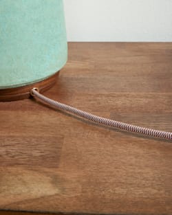 ALTERNATE VIEW OF HANDMADE STONEWARE & WOOD TABLE LAMP IN SEAFOAM image number 4