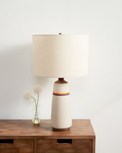 HANDMADE STONEWARE & WOOD TABLE LAMP IN SUNSET STRIPE image number 1
