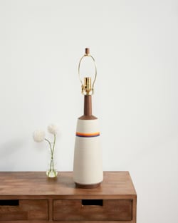 ALTERNATE VIEW OF HANDMADE STONEWARE & WOOD TABLE LAMP IN SUNSET STRIPE image number 2
