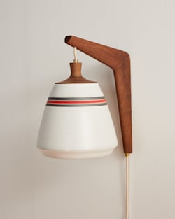 HANDMADE STONEWARE & WOOD SCONCE IN RED/BLACK STRIPE image number 1
