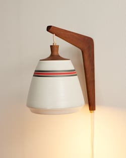 ALTERNATE VIEW OF HANDMADE STONEWARE & WOOD SCONCE IN RED/BLACK STRIPE image number 2