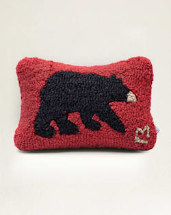 BEAR HOOKED SMALL HUG PILLOW IN BLACK/RED image number 1