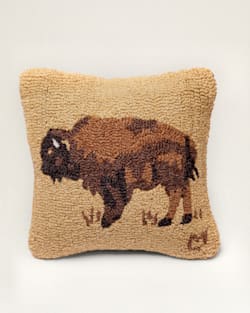 BUFFALO HOOKED SQUARE PILLOW IN BROWN/GOLD image number 1