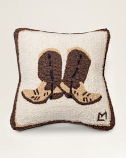 COWPOKE BOOTS HOOKED SQUARE PILLOW IN BROWN/CREAM image number 1