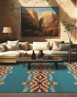 PAGOSA SPRINGS STRIPE RUG IN TURQUOISE MULTI STYLED IN A ROOM image number 4