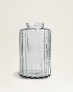 ALTERNATE VIEW OF RUFFLE GLASS & MANGO WOOD CANISTER IN CLEAR image number 5