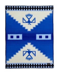 FLAT FRONT VIEW OF MORNING SKY CRIB BLANKET IN BLUE/WHITE image number 2