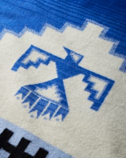CLOSE UP VIEW OF MORNING SKY CRIB BLANKET IN BLUE/WHITE image number 4