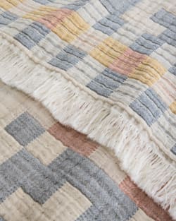 ALTERNATE VIEW OF BLUE RIDGE ORGANIC COTTON FRINGED THROW IN BLUE MULTI image number 3