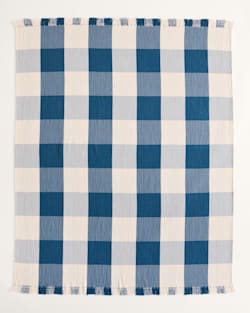 ALTERNATE VIEW OF BLOCK PLAID ORGANIC COTTON FRINGED THROW IN INDIGO/IVORY image number 2