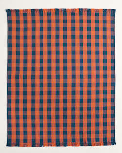 ALTERNATE VIEW OF BLOCK PLAID ORGANIC COTTON FRINGED THROW IN COPPER/INDIGO image number 2