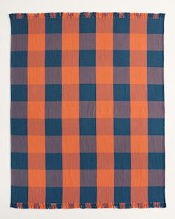 ALTERNATE VIEW OF BLOCK PLAID ORGANIC COTTON FRINGED THROW IN COPPER/INDIGO image number 3