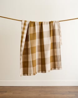 BLOCK PLAID ORGANIC COTTON FRINGED THROW IN OCHRE/IVORY image number 1