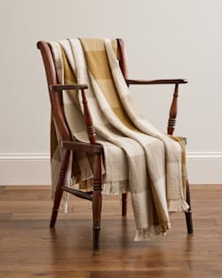 ALTERNATE VIEW OF BLOCK PLAID ORGANIC COTTON FRINGED THROW IN OCHRE/IVORY image number 5