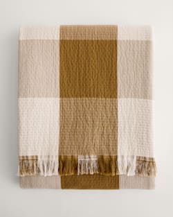 ALTERNATE VIEW OF BLOCK PLAID ORGANIC COTTON FRINGED THROW IN OCHRE/IVORY image number 6