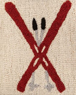 ALTERNATE VIEW OF CROSSED SKIS HOOKED SQUARE PILLOW IN IVORY/RED image number 2