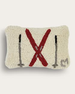 CROSSED SKIS HOOKED SMALL LUMBAR PILLOW IN IVORY/RED image number 1