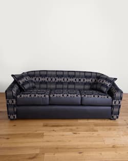 ALTERNATE VIEW OF LEATHER/WOOL BARREL SOFA IN BLACK/HARDING TAN image number 1