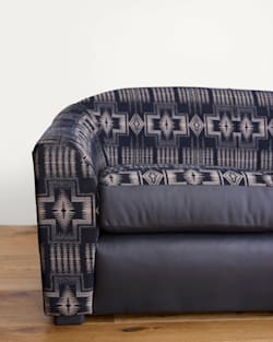 LEATHER/WOOL BARREL SOFA IN BLACK/HARDING TAN image number 2
