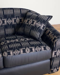 ALTERNATE VIEW OF LEATHER/WOOL BARREL SOFA IN BLACK/HARDING TAN image number 3