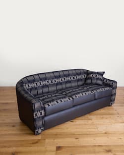 ALTERNATE VIEW OF LEATHER/WOOL BARREL SOFA IN BLACK/HARDING TAN image number 4